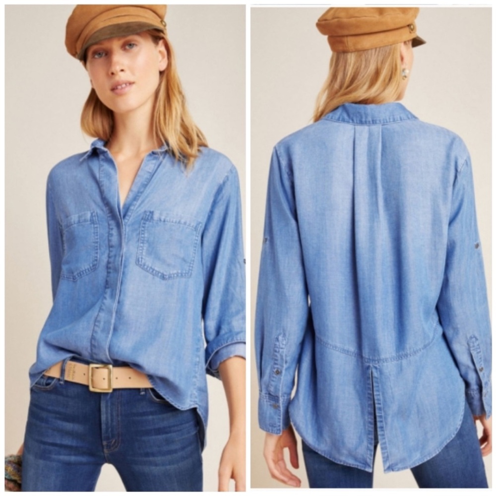 Cloth & Stone Chambray Slit Back Button Down Shirt - Picture 1 of 7